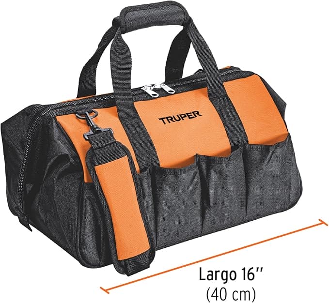 Truper Wide Mouth Tool Bag and Organizer for Home, Workshop, or Job Site, Non-slip Bottom with Pockets, Padded Handle, Adjustable Shoulder Strap- 20 Truper Wide Mouth Tool Bag and Organizer for Home, Workshop, or Job Site, Non-slip Bottom with Pockets, Padded Handle, Adjustable Shoulder Strap- 20